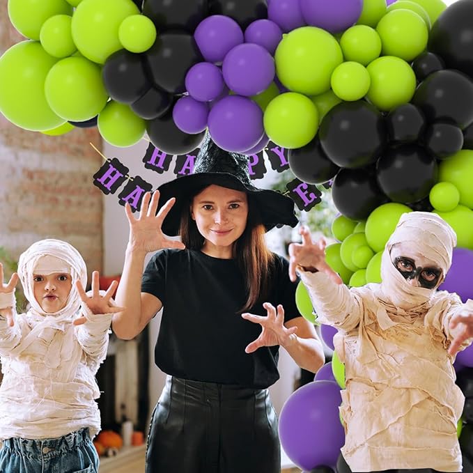 Lime Green Purple Black Balloon Garland Kit, 122PCS Black Purple Fruit Green Party Balloons for Birthday Video Game Anniversary Wedding Engagement Anniversary Graduation Racing Car Party Decorations