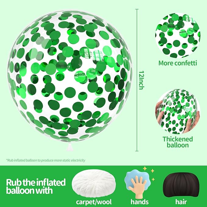 Green Confetti Balloons, 25 Pcs Thickened 12 Inch Clear Latex Balloon with Confetti Inside for Graduation Engagement Bridal Shower Party Baby Shower Gender Reveal Birthday Party Decoration Supplies