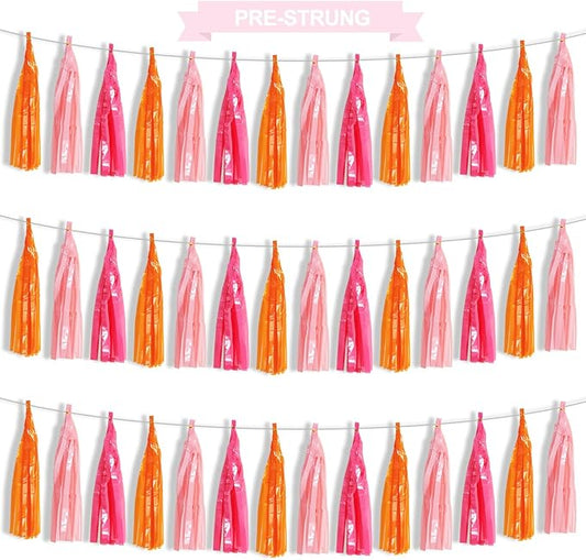 BEISHIDA 3 Packs Pink Orange Metallic Foil Fringe Tassel Garland, Tassels Banner Streamers for Car Floats Easter Baby Shower Birthday Party Decoration Wedding Garden Children's Holiday Party Supplies