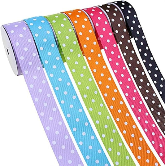 Grosgrain Ribbons 1 Inch Polka Dot Ribbon Set Swiss Dot Fabric Ribbon 35 Yards for Holiday Gift Wrap DIY Bow Hair Accessories Baby Shower Wedding Party Decoration (7 Color, 5 Yard Each)