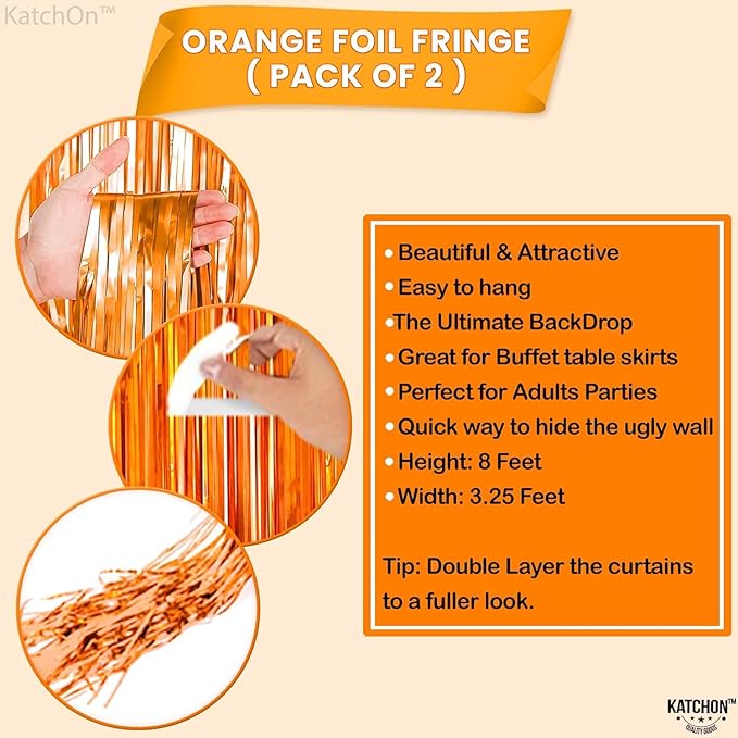 KatchOn, XtraLarge Orange Fringe Backdrop Curtain - 3.2x8 Feet, Pack of 2 | Orange Streamers for Basketball Party Decorations, Birthday Decorations, Graduation Decorations 2026 | Basketball Backdrop
