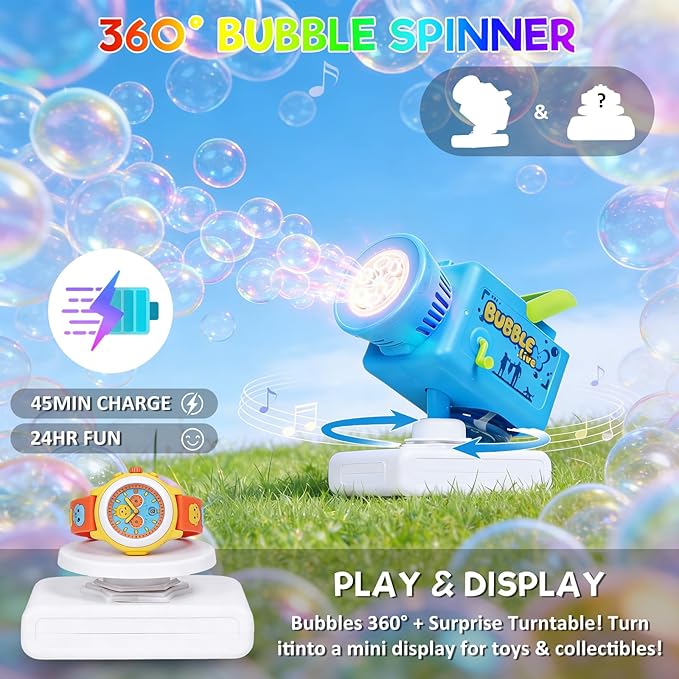 Cute Upgraded Camera Bubble Machine 360° Rotatable Handheld Rechargeable Bubble Blower, Blower with Music & Lights, Bubble Machine Solution, Kids Bubble Toy for Parties, Wedding & Toddlers Play