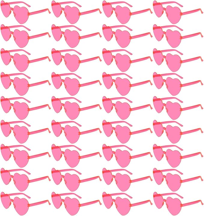 NACHLYNN 36 Pairs Rose Red Heart Shaped Sunglasses for Women - Rimless Candy Heart Glasses for Party Favors