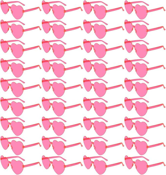 NACHLYNN 36 Pairs Rose Red Heart Shaped Sunglasses for Women - Rimless Candy Heart Glasses for Party Favors