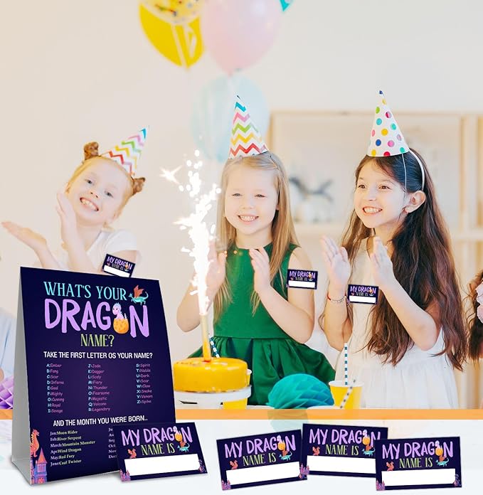 Dragon Birthday Party Decorations-Birthday Party Games,Dragon Theme Birthday Party Sign,Baby Shower Decorations,Birthday Party Game,Baby Shower Games,What's your Dragon Name