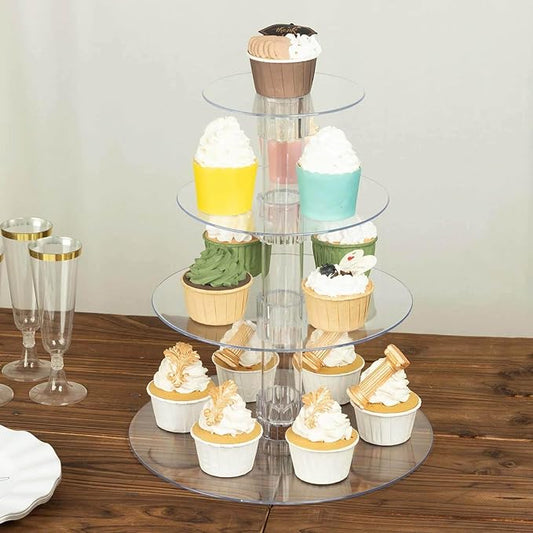 Efavormart 4-Tier Clear Heavy Duty Round Acrylic Cake Stand, Cupcake Tower Dessert Holder Display Stand with Film Sheets - 14" Tall