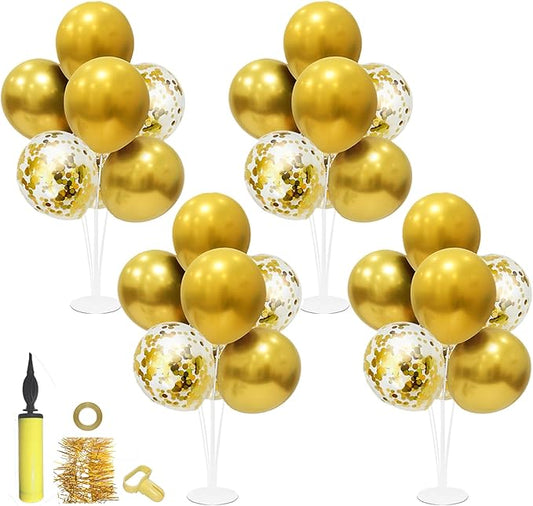 ZJDHPTY Gold Party Decorations,4 Set Balloon Stand with Pump and Gold Balloons for Birthday Bridal Shower Wedding Anniversary Retirement Mother's Day Father's Day New Year Graduation Decorations 2026