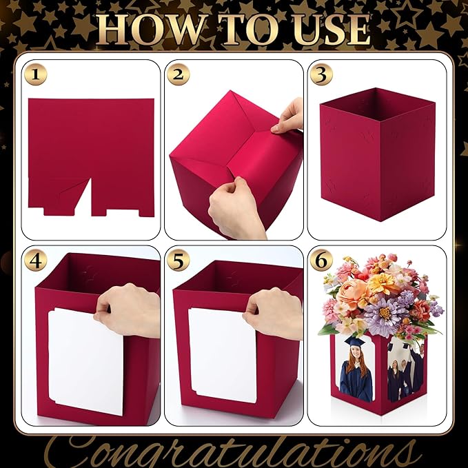 Spiareal 12 Pcs Graduation Box Centerpieces for Table 6/7 Inch Photo Display Congrats Grad Party Favor Gift College Picture Box Photo Props Frame for Graduation Table Decoration(Dark Red)