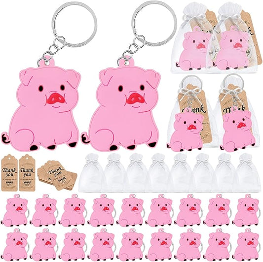 CiciBear 60 Pack Party Decorations for Guests, 20 Pink Pig Keychains, 20 Tags and 20 Gift Bags for Animal Lover, Kids Birthday, Baby Shower, First Birthday