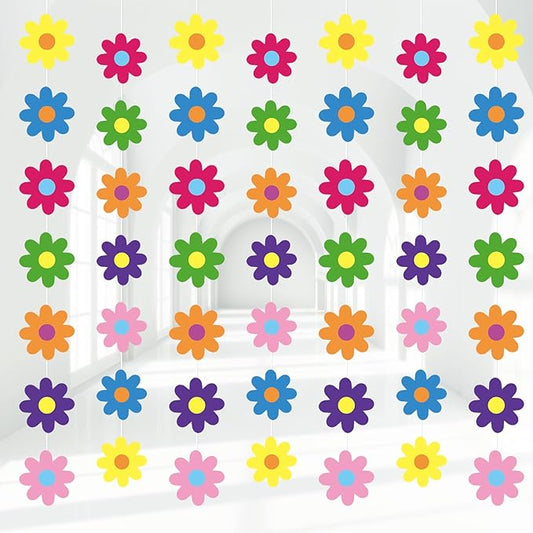 Pasimy 8 Pcs Daisy Boho Party Decorations Groovy Daisy Paper Garlands White Flower Hanging Garland Banner Hippie Flower Cutouts for Birthday Shower Wedding Party Favor Supplies(Tie Dye,Colorful)