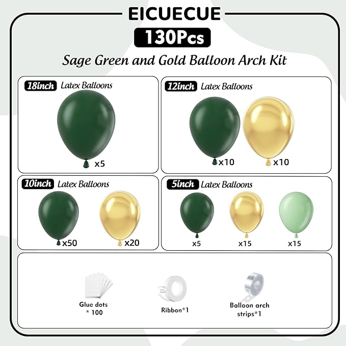 Green and Gold Balloons Garland Arch Kit - Dark Emerald Green Hunter Forest Sage Green Metallic Gold Balloons for Birthday Baby Shower Anniversary Wedding Jungle Safari Party Decorations