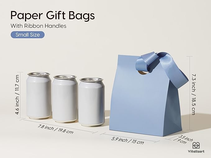 Vitalizart Paper Gift Bags With Ribbon Handles Set of 10 Assorted Colors Bulk Reusable For Gift Wrap Girls Kids Birthday Bridal Shower Party Favors Goodie Bags Candy Christmas 5.91"x3.54"x7.28" Small Size