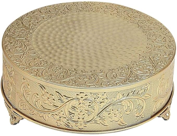 Efavormart 14" Gold Round Embossed Metal Cake Plateau Stand, Cake Riser for Holiday & Birthday Party Decor
