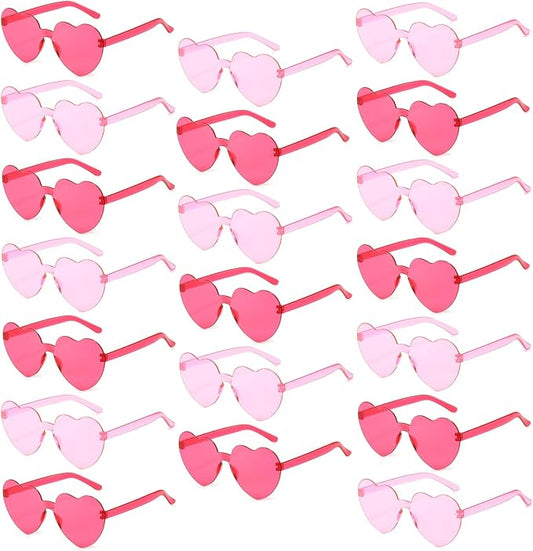 20 Pack Heart Sunglasses for Women Candy Transparent Rimless Bulk Heart Shaped Glasses for Bachelorette Party Favors