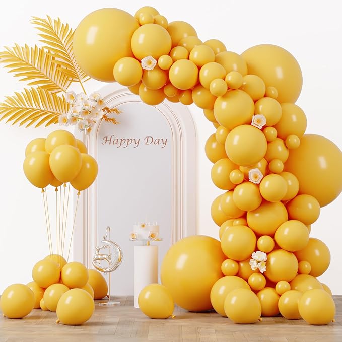 Voircoloria 130pcs Mustard Yellow Balloons Different Sizes 18" 12" 10" 5" Lemon Yellow Latex Balloon Garland Arch Kit for Birthday Baby Shower Graduation Wedding Gender Reveal Party Decorations