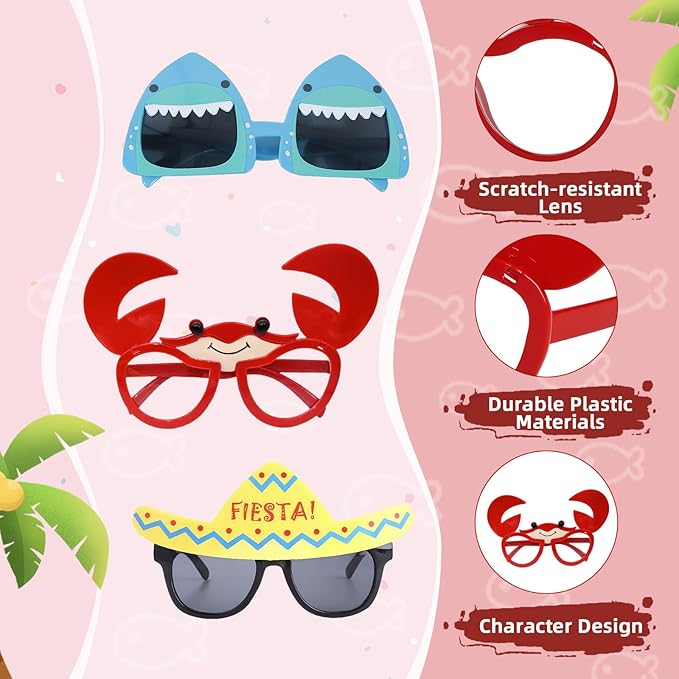 Luau Party Sunglasses-9 Pairs Funny Hawalian Glasses ，Funny Summer Party Favors, Beach Themed Party Supplies Decoration