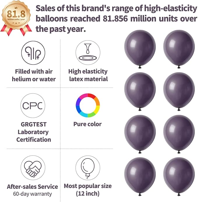 110pcs Dusty Purple Balloon 12 Inch, Dusty Purple Latex Balloons for Birthday Party Baby Shower Wedding(with 2 Ribbons).