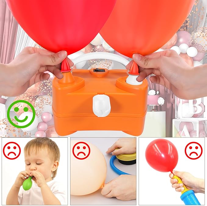 Electric Balloon Pump, Dual-Nozzle Portable Balloon Pump, Electric Balloon Inflator Balloon Pump Kit for Birthday Party Decorations, Weddings, Festivals and Party (Orange)