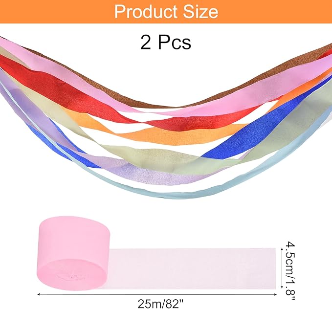 Crepe Paper Roll, Light Pink Crepe Paper Streamers Sheets, [for Party Streamer Decorations, Birthday Party] - 1.8 Inch x 82 ft / 2 Roll