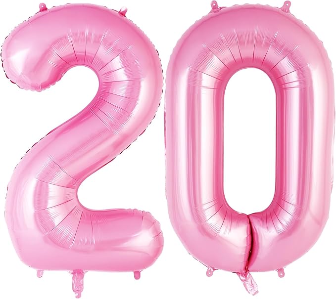 Pink Number 20 Balloon, 40 Inch Big Large Foil Helium Number Balloons, Giant Mylar Number 20 Balloons for 20 Year Old Birthday Party Decorations Supplies Anniversary