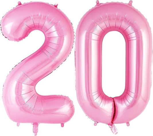Pink Number 20 Balloon, 40 Inch Big Large Foil Helium Number Balloons, Giant Mylar Number 20 Balloons for 20 Year Old Birthday Party Decorations Supplies Anniversary