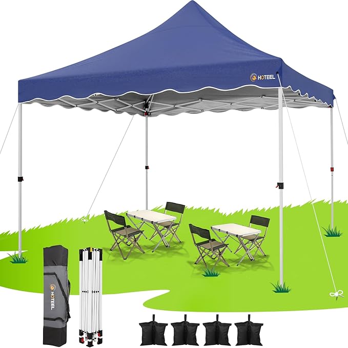HOTEEL 10x10 Pop Up Canopy, Easy Setup Party Tent with Carry Bag, Weight Bag, Outdoor Portable Event Shelter for Backyard, Market, Navy
