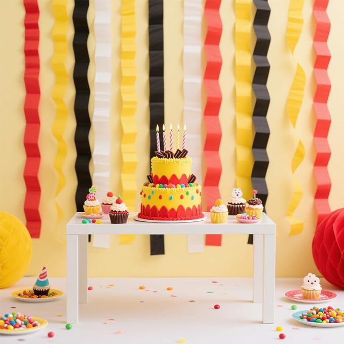 Cartoon Monster Birthday Party Decorations,8 Rolls Red Yellow and Black Crepe Paper Streamers, Party Streamer for Wedding Animation Themed Decoration