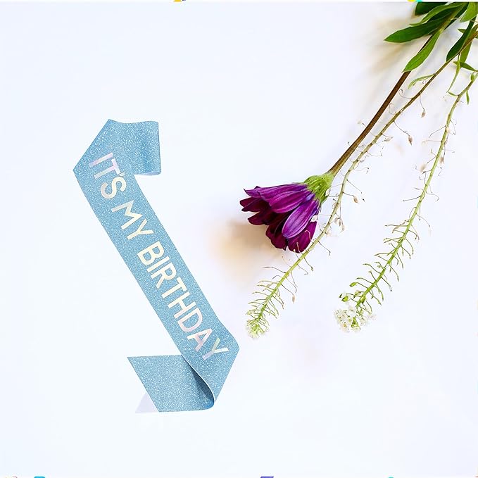 Birthday Gift for Girl,'It's My Birthday' Sash for Girl,Silver Iridescence Foil Light Blue Glitter Satin Sashs for Women Queen,Happy Birthdays Sash for Sweet 16,18,21,30,40,50 or Any Other Bday