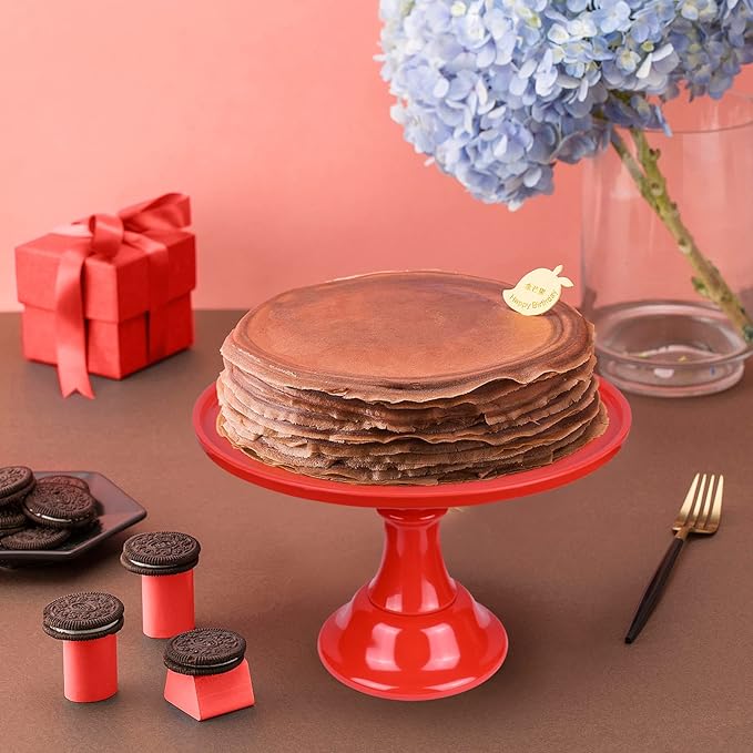 Round Cake Stand 11" Melamine Cake Display Stand Dessert Cupcake Display Tray for Graduation,Wedding,Birthday,Party,Baby Shower,Anniversary,Ceremony,Christmas (Red