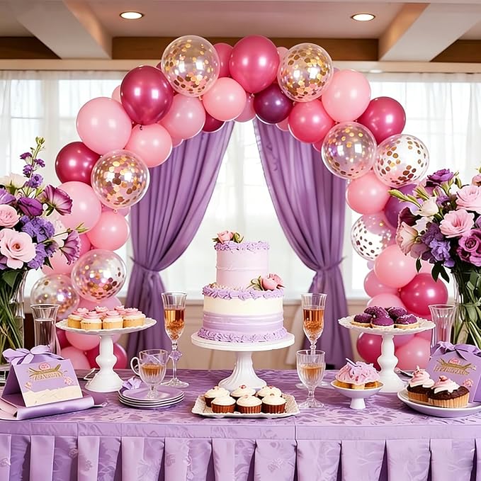 Hot Pink Balloons Metallic Fuchsia and Gold Confetti Balloon, 60 Pcs 12 Inch Latex Metallic Pink Balloons with 1 Ribbon, for Birthday Wedding Bridal Shower Party Decorations