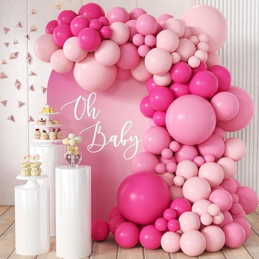 MEBAY Pink Balloon Garland Arch Kit, 155 Pcs Different Shades of Pink Balloons for Girls Women Princess Birthday Bridal Baby Shower Wedding Party Decorations