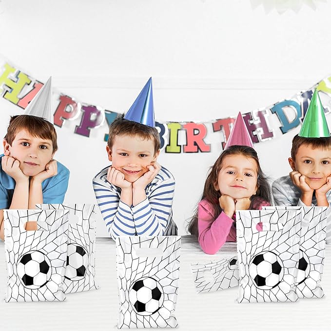 Hxezoc 50 Pieces Soccer Gift Bags Plastic Treat Bag Sport Theme Goodie Bags Soccer Candy Wrap with Handles Party Favor Bags For Kids Birthday Party Decoration Supplies