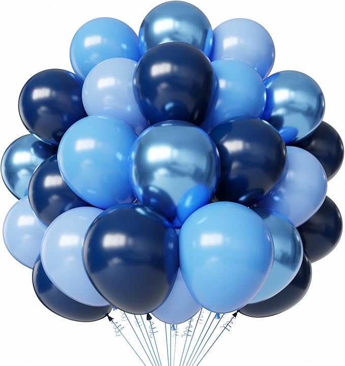 Blue Latex Balloons, 50pcs 12 Inches Metallic Light Navy Blue Balloons with 1 Ribbon for Baby Shower, Wedding, Birthday Party Decorations