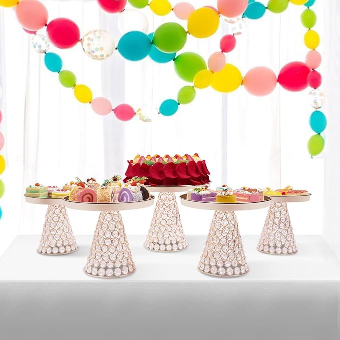 5 PCS Cake Stand Set,Gold Crystal Dessert Table Display Set,Cupcake Plate Stand with Base Decoration for Wedding Birthday Party Celebration
