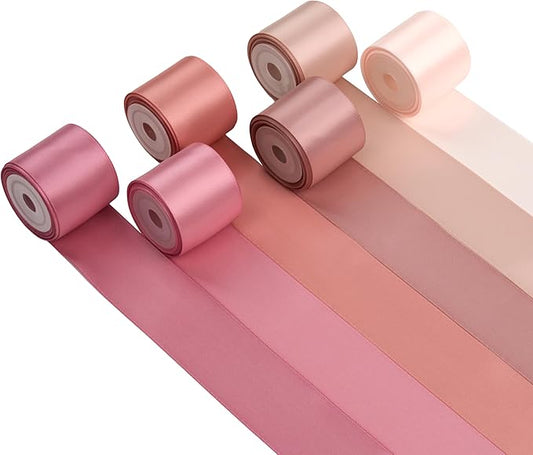 MAYREEL 1.5 Inch Dusty Rose Satin Ribbon Rose Pink Ribbon Thick Double Faced for Gift Wrapping Flower Bouquet Wedding Valentine's Day Mother's Day 6 Rolls x 5 Yards Total 30 Yards