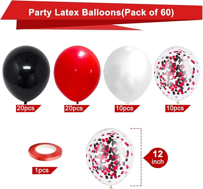 Black Red Confetti Latex Balloons, 60Pack 12inch Black Red Confetti Party Balloons for Mother's day Birthday Baby Shower Wedding Engagement Company Event Party Decoration