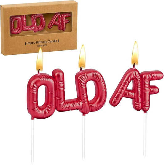 Funny Old AF Birthday Candles for Cake – Humorous Birthday Cake Candles for Milestone Birthdays & Retirement Parties (Red)