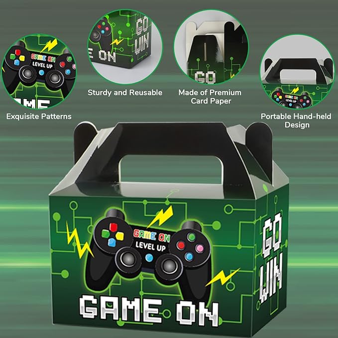 12 Pack Video Game Party Boxes Game On Party Favor Candy Treat Boxes Bags Gaming Birthday Goodies Valentine's Day Gift Boxes for Kids Birthday Baby Shower Party Decorations Supplies 6 x 3 x 3.5 Inches