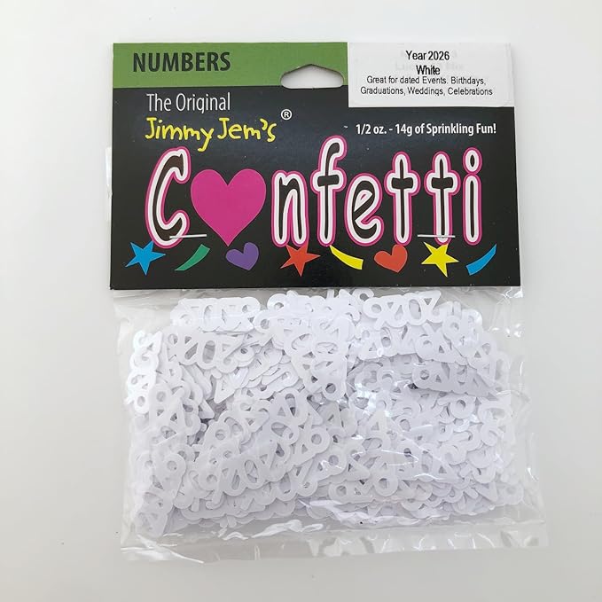 Confetti Year 2026 White - 3 Half Oz Bags (1.5 oz) #7348 Q03