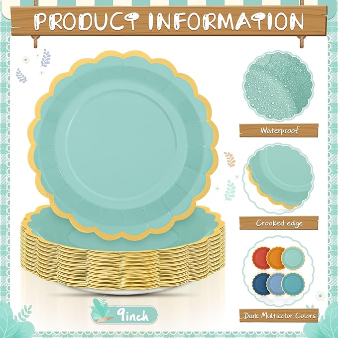96 Pcs Blue and Orange Paper Plates 9 Inch Gradient Scalloped Paper Plates Disposable Dinner Dessert for Birthday Wedding Bridal Party Supplies, 6 Colors