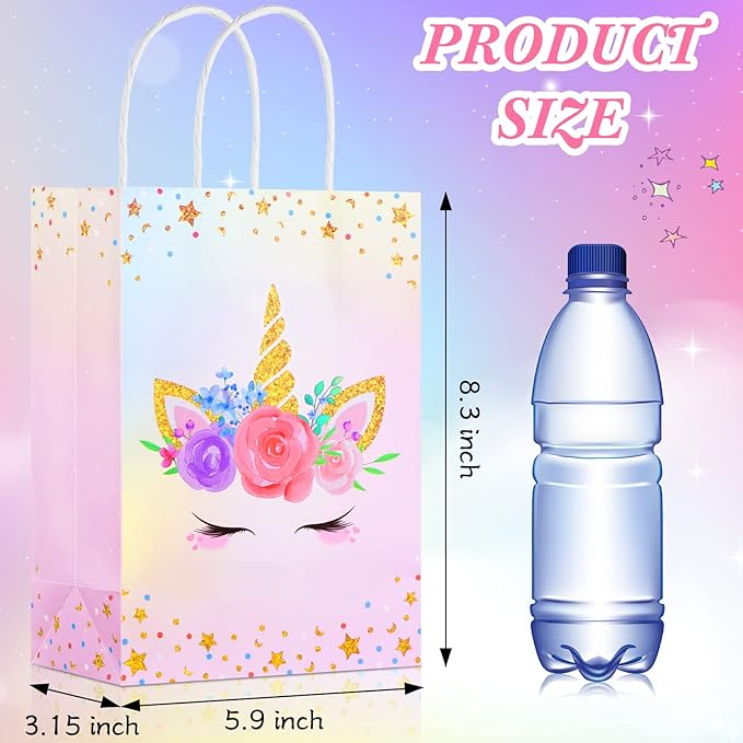 Gersoniel 16 Pcs Unicorn Party Favor Bags with Handles Unicorn Gift Goodie Treat Bags for Birthday Party Favors Supplies(8.27 x 5.9 x 3.15 Inch,For Girls)