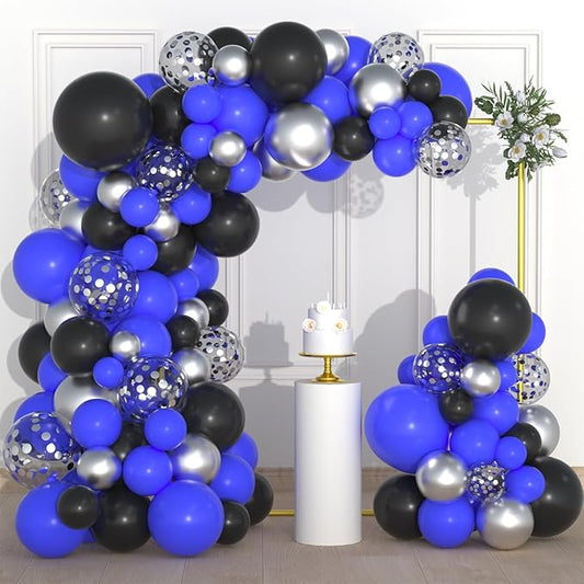 Royal Blue, Black, Metallic Silver Balloons Set - 122PCS Royal Blue and Black Balloons Arch Garland for Video Gaming Boy Birthday Men 30th 40th 50th Birthday Retirement Graduation Party Decorations