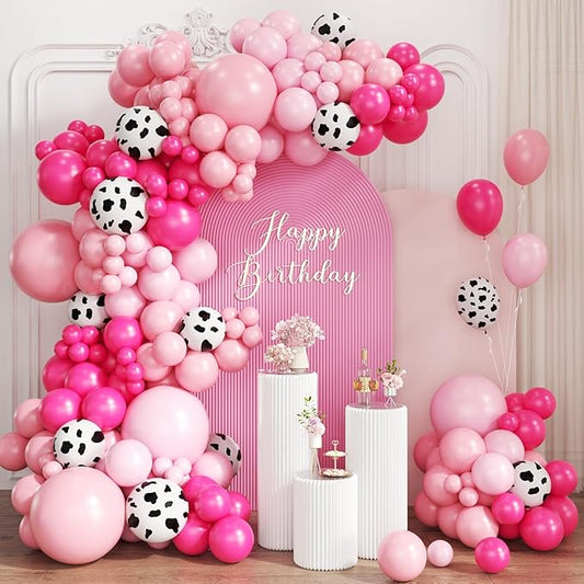 Pink Cow Print Ballon Garland Arch Kit, 167Pcs Blush Hot Pastel Pink Latex Balloons for Girl Farm Birthday Cowgirl Last Rodeo Bachelorette Party Decorations