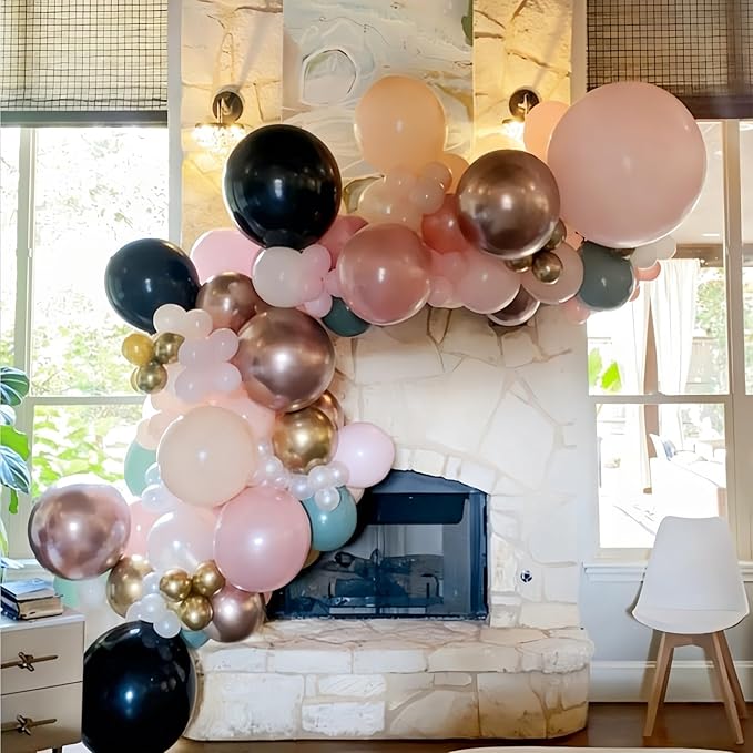 Black and Pink Balloons Set, Black White Clear Double Pearl White Pastel Pink Latex Balloons Set for Girl Women Bridal Baby Shower Wedding Valentines Sweet 16 Princess Birthday Party Decorations
