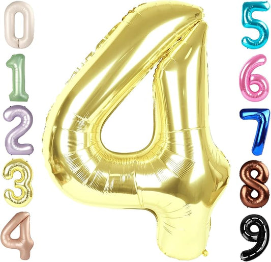 40 Inch Large Numbers Balloon, 4 Light Gold Ballon for 4th 14 40 44 Birthday Party, Balloon 4 Number for Graduations Wedding Supplies
