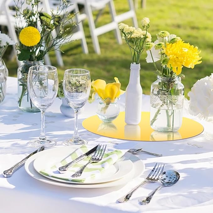 12 Pcs 10 Inch Acrylic Round Mirrors for Centerpieces Gold Circle Mirror Candle Plates Non Glass Candle Tray Mirror Plates for Wall Wedding Table Centerpieces Round Mirrors Tray for Baby Shower Party