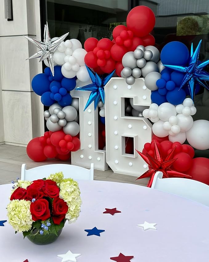 Red White and Blue Latex Balloons, 50pcs 12 Inches Red and Blue with Confetti Balloons for 4th of July, Independence Day, Birthday, Graduation Party Decorations