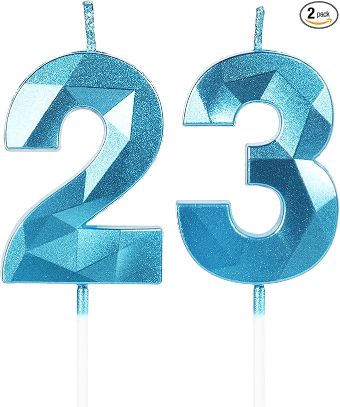 23th Birthday Candles,Number 23 Candles,Blue Happy Birthday Candle for Cake,3D Design Cake Topper Decorations for Women Men Birthday Party Wedding Anniversary Celebration Supplies