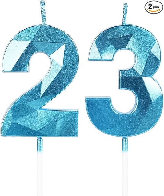 23th Birthday Candles,Number 23 Candles,Blue Happy Birthday Candle for Cake,3D Design Cake Topper Decorations for Women Men Birthday Party Wedding Anniversary Celebration Supplies