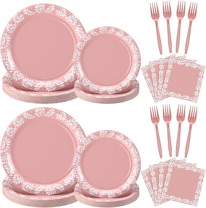 AmazingSpark 122 Pcs Light Pink Cielito Lindo Party Decoration Platos De Barro Mexicanos Fiesta Paper Plates Mexican Napkins Forks Tableware Set for Baby Shower Birthday Wedding Supplies, Serve 24